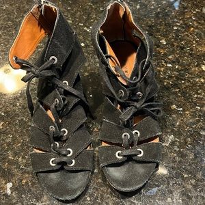 Black Suede Super Strappy Open Toe Heels
